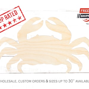 May include: A wooden cutout of a crab, perfect for crafting projects. The cutout is unpainted and ready to be decorated.