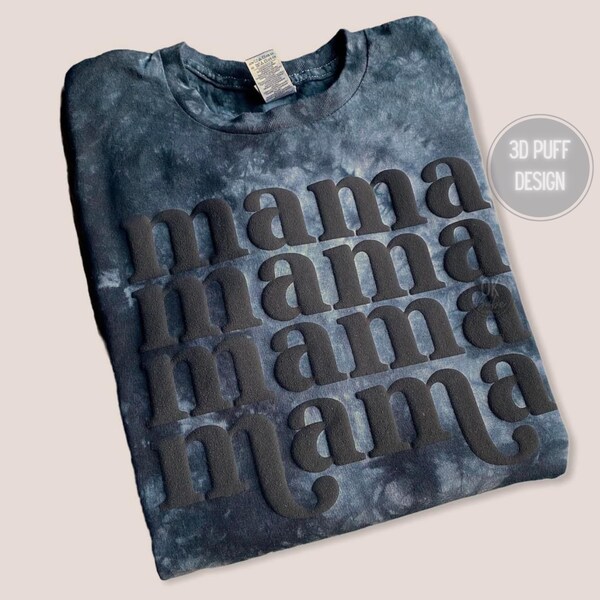 Stacked Retro Mama Black Tie Dye Puff T-Shirt | Women's Shirt | Graphic Shirt | Women's Clothing | Gift for Her | Gift for Mom | Unisex