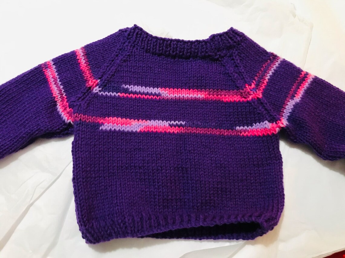 Girl's Sweater Purple With Pink/lavender Stripes Sz Etsy