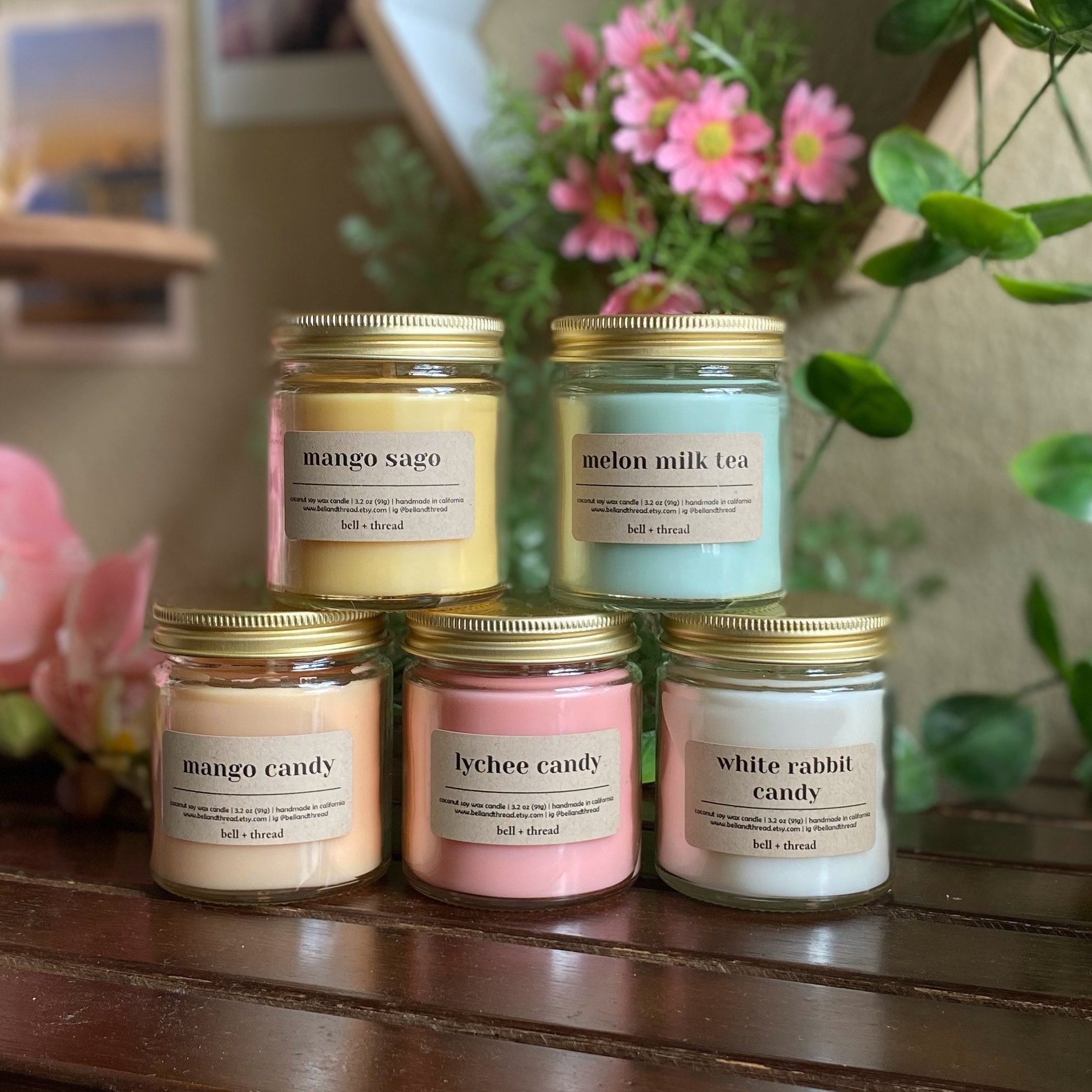 Desserts Asiatiques Bougie Parfumée | Mini de 3, 2 Oz Cire Végétalienne Soja à La Noix Coco