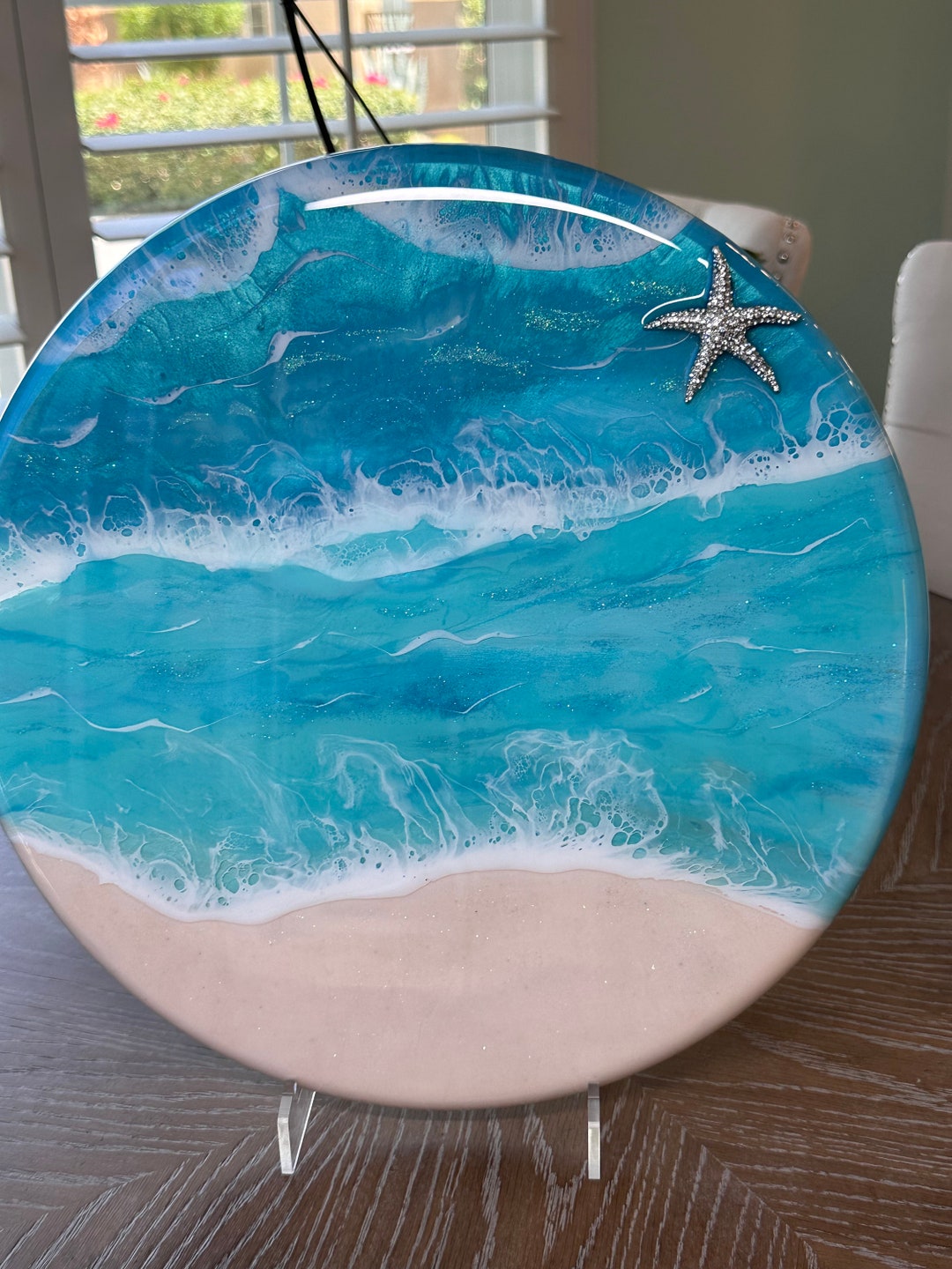 Ocean Wave Lazy Susan, Rhinestone Starfish, Revolving Tray, Beach Wave ...