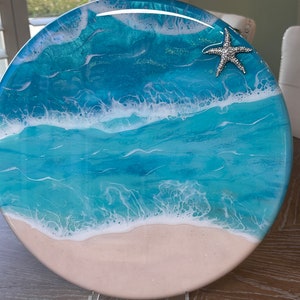 Ocean Wave Lazy Susan, Rhinestone Starfish, Revolving Tray, Beach Wave Lazy Susan, Beach Wave Art, Beach Decor, Resin Lazy Susan, Fast Ship