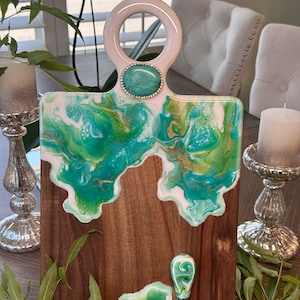 Green Cheeseboard, Charcuterie Board Gift Set, w Cheese knife, Teal Cheeseboard, Green Charcuterie Board, House Warming, Green Kitchen Decor