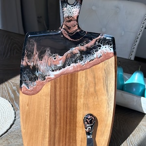 Black & Copper Cheeseboard, Charcuterie Board, w/ Cheese knife, Gift Set, Southwestern Decor, House warming Gift, Resin Art Cheese Board image 1