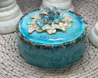 Trinket Box, Decor Box, Beach Decor, jewelry box, Coaster Storage Box, Coffee Table Decor, Round decor box, Coastal Decor, Home Decor, Bling