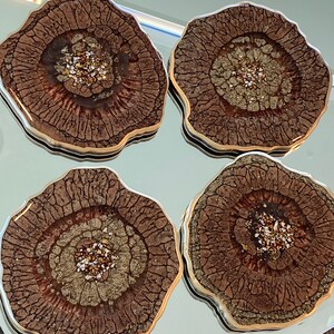Gorgeous Coffee Brown & Gold, 4 Resin Coasters, House warming gift, thank you gift, birthday gift, gift for Mom, Gift for Him, fast shipping