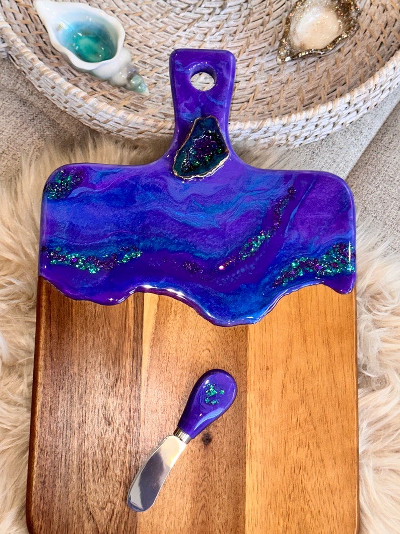 Purple & Teal Charcuterie Serving Board Purple Cheese Board Etsy