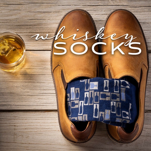 Retro Bourbon Socks, for Bourbon Whiskey sock lovers gift. Navy/gray, Black/red, Black/copper. Cool Groomsmen sock gift. Best selling.