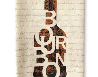 Bourbon Bottle Bar Towel, Kitchen Tea Towel gift for Bourbon Whiskey lovers and bar accessory gift & quality cotton with unique design