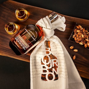 Bourbon Bottle Bar Towel, Kitchen Tea Towel for Bourbon Whiskey Lover Gift & bartenders, cool barware decor + bar cart gift for Groomsmen