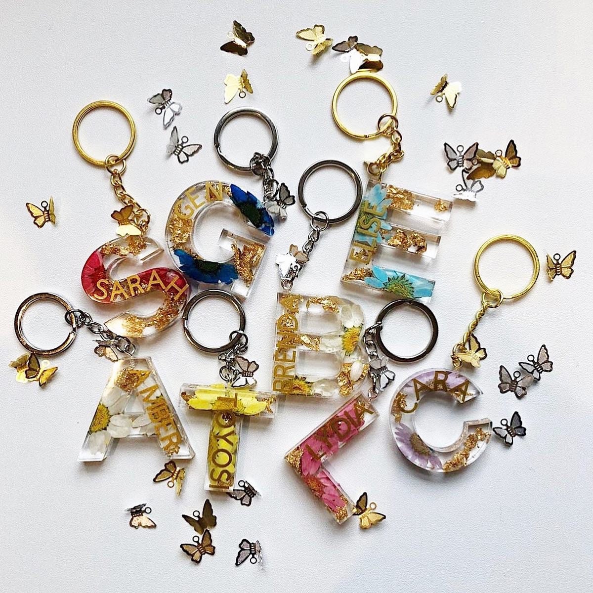 Handmade pressed flower keyring initial name letter keyring Etsy