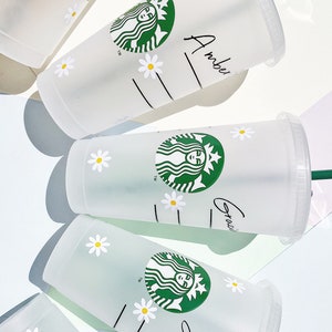 Personalised custom name Starbucks inspired cold cup | reusable cup daisy flower christmas decal with name UK letterbox thanksgiving