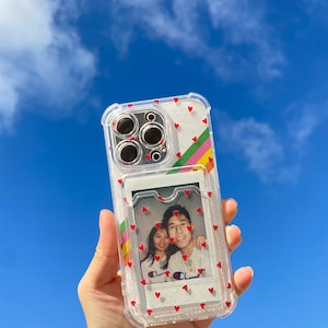 Coque de portable personnalisée avec des coeurs ou unie - kpop | Boîte aux lettres Instax mini prints portefeuille, carte photo avec photo pour iPhone samsung
