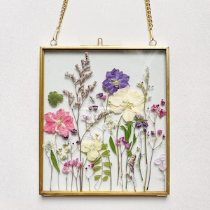 Personalised Botanical dried pressed flower frame wall hanging | wedding bouquet art birth month gift homeware Mother’s Day