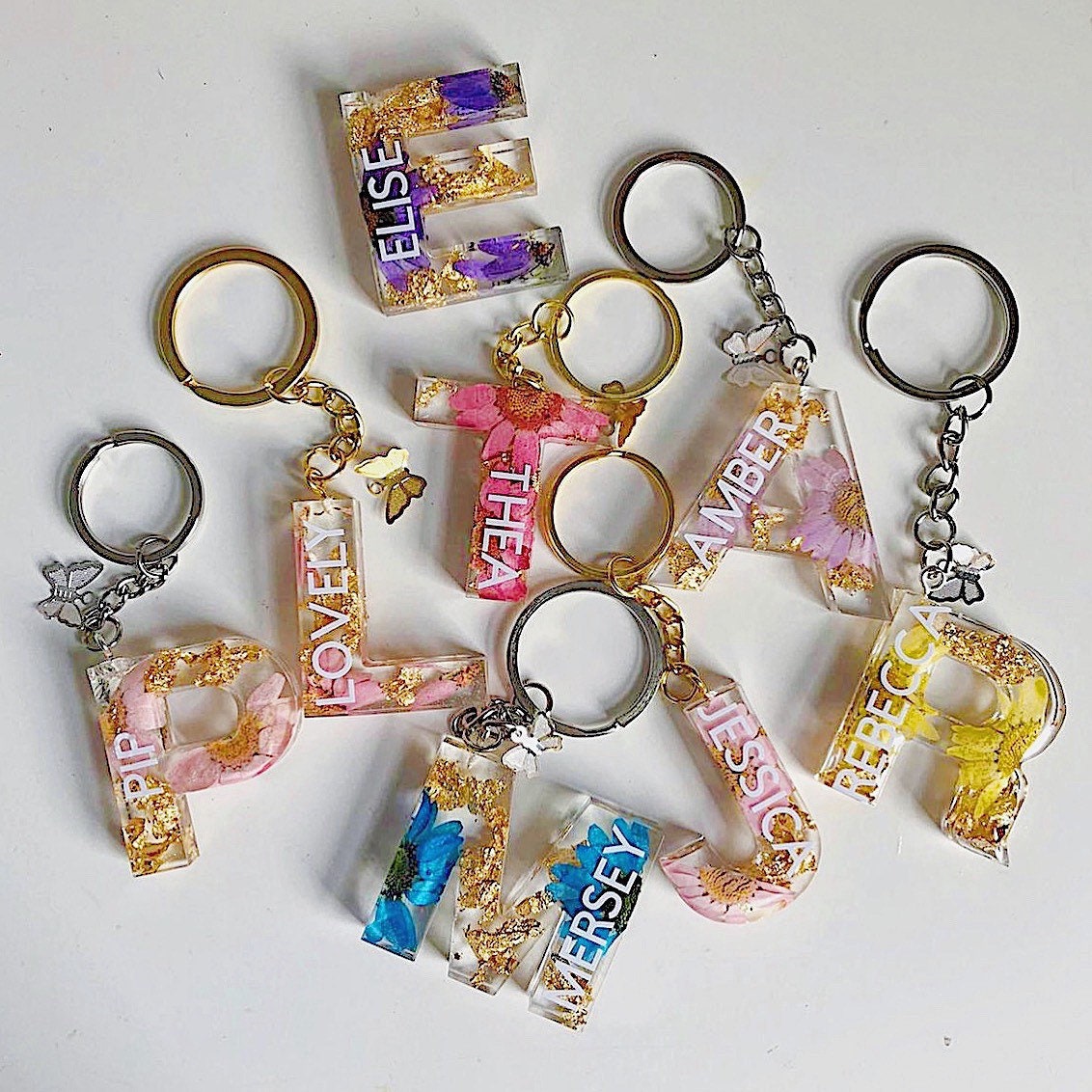 Handmade pressed flower keyring initial name letter keyring Etsy