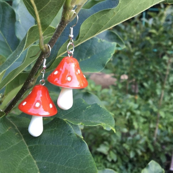 Red Mushroom earring!  Magical mushroom earrings!