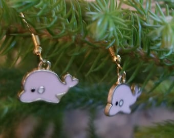 Pink Whale Earrings with gold hooks