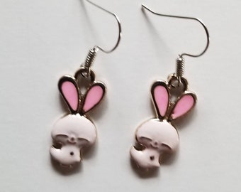 Happy Pink Bunny Charm Earrings