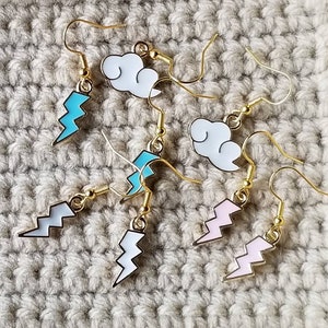 White cloud and lighting bolt charm earrings