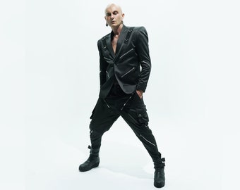 Men's Avant Garde Black Cargo Pants - Military Dark Fashion