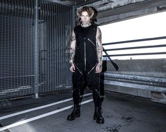 Magi Jumpsuit - Mens Jumpsuit - Avant Garde Overall - Dark Fashion Romper - Mens Black Canvas Tech Wear -Also Available in Red