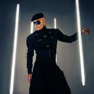 Abyssal Dark Fashion Bomber Jacket - Avant Garde Handmade Coat - Available in Leather or Nylon - Boosted Shoulder Pad