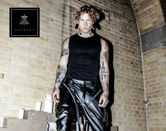 Handmade Leather Combat Pant - Military Goth Punk Tech Wear - Dark Fashion Drop Crotch Pant - Avant Garde Menswear - Berlin Fashion