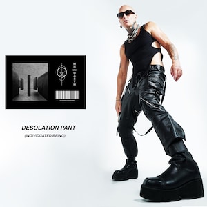 Leather Dark Fashion Combat Pant - Goth Military Trousers - Avant Garde Tech Wear