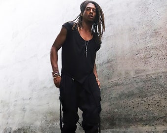 Mens Asymmetrical Modal Shirt: Dark Fashion Avant Garde Top