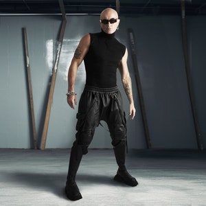 Enigmatic Shadow Leather Combat Pant Handcrafted Avant Garde Cargo Trousers Unique Drop Crotch Style Urban Leather Combat Pant image 1