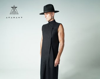 Avant Garde Dark Fashion Robe - Gothic Androgynous Long Shirt - Ceremonial Black Look Mens Dress
