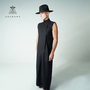 Avant Garde Dark Fashion Robe - Gothic Androgynous Long Shirt - Ceremonial Black Look Mens Dress