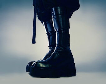 Knee High Handmade Leather Platform Boot - Avant Garde Footwear - Darkwear Design - Burning Man Boot