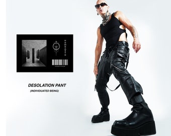 Leather Dark Fashion Combat Pant - Goth Military Trousers - Avant Garde Tech Wear