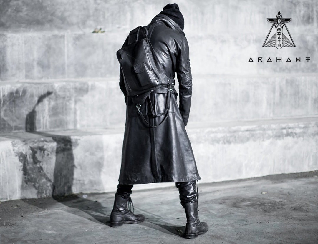 Handmade Dark Fashion Leather Trench Coat Mens Full Length - Etsy Denmark