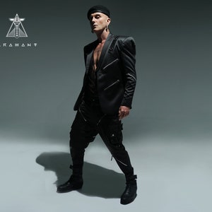 Handmade Single Breasted Blazer with Hardware and Booster Shoulder Pads - Avant Garde Jacket - 80s Look - Mens Dark Fashion - Berlin Fashion