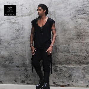 Tech Goth Canvas Pant - Handcrafted Avant Garde Drop Crotch Trousers - Dark Fashion Streetwear - Unique Handmade Canvas Pant