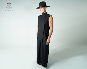Avant Garde-mantel i linne: Mörk, moderiktig ärmlös kimono