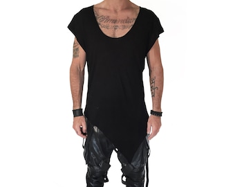 Black Asymmetrical Oversized Shirt | Gothic Techwear Top | Lightweight Summer Shirt | Unisex
