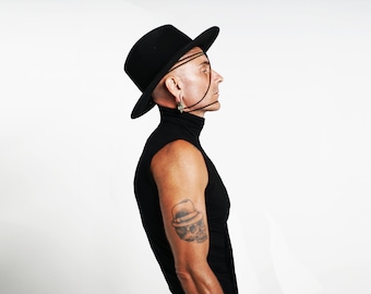 Black Sleeveless Turtleneck with Panelled Design - Fitted Dark Fashion Shirt - Goth Androgynous Avant Garde