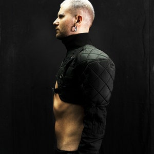 Avant Garde Cropped Bomber Jacket: Tech Wear with Boosted Shoulders