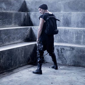 Enigmatic Shadow Leather Combat Pant Handcrafted Avant Garde Cargo Trousers Unique Drop Crotch Style Urban Leather Combat Pant image 8