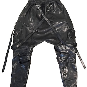 Enigmatic Shadow Leather Combat Pant Handcrafted Avant Garde Cargo Trousers Unique Drop Crotch Style Urban Leather Combat Pant image 5
