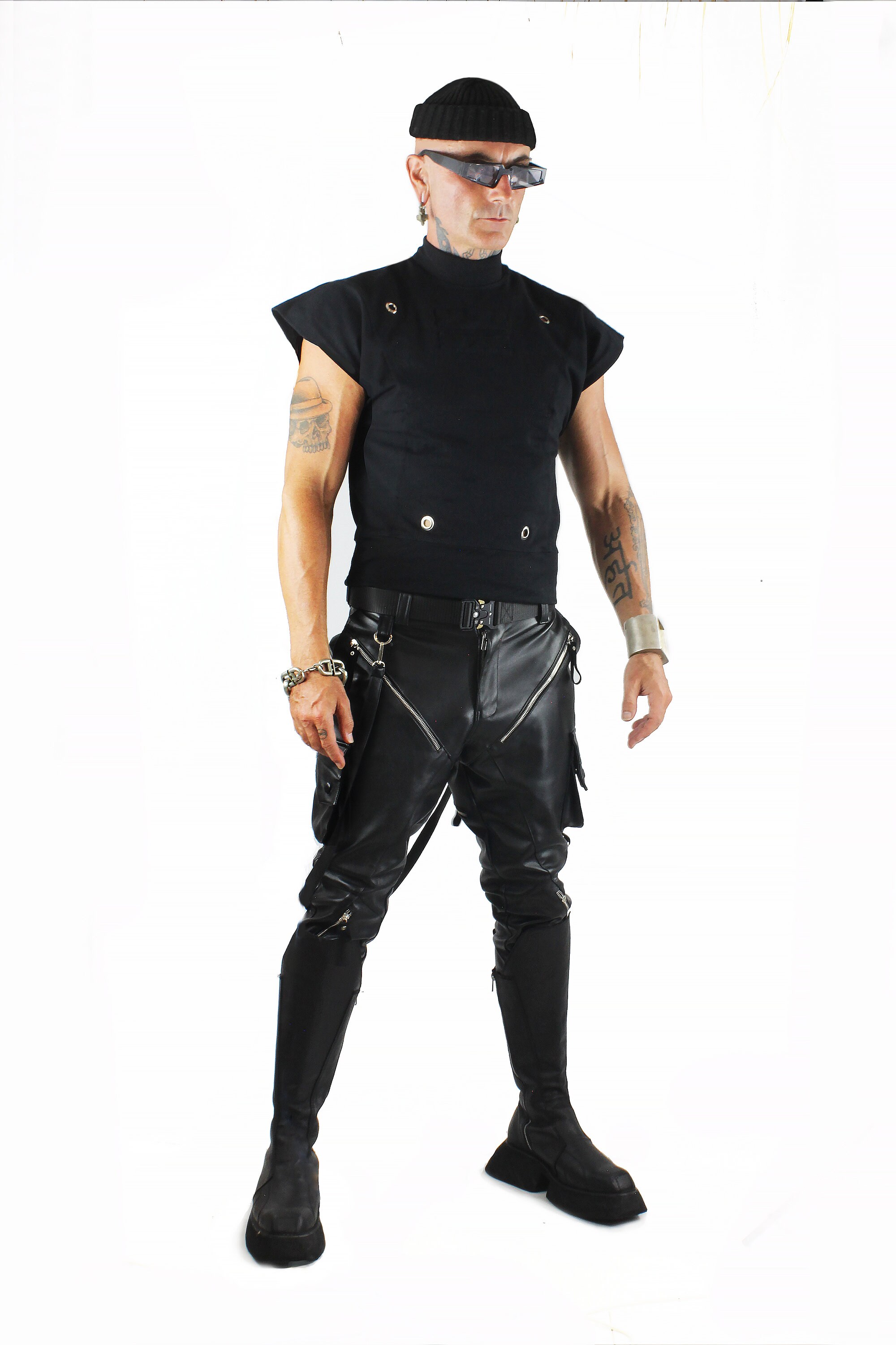 Dark Fashion Drop Crotch Pant - Leather Combats - Avant Garde Goth