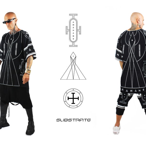 Substrate Sigil Print Shirt - Printed Dark Fashion Tunic - Unisex Kaftan - Street Wear Shirt - Oversize Avant Garde  - Dark Fashion