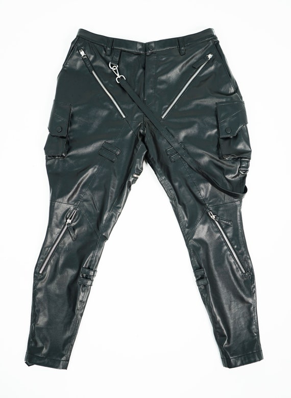 Dark Fashion Drop Crotch Pant - Leather Combats - Avant Garde Goth