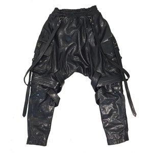 Enigmatic Shadow Leather Combat Pant Handcrafted Avant Garde Cargo Trousers Unique Drop Crotch Style Urban Leather Combat Pant image 3