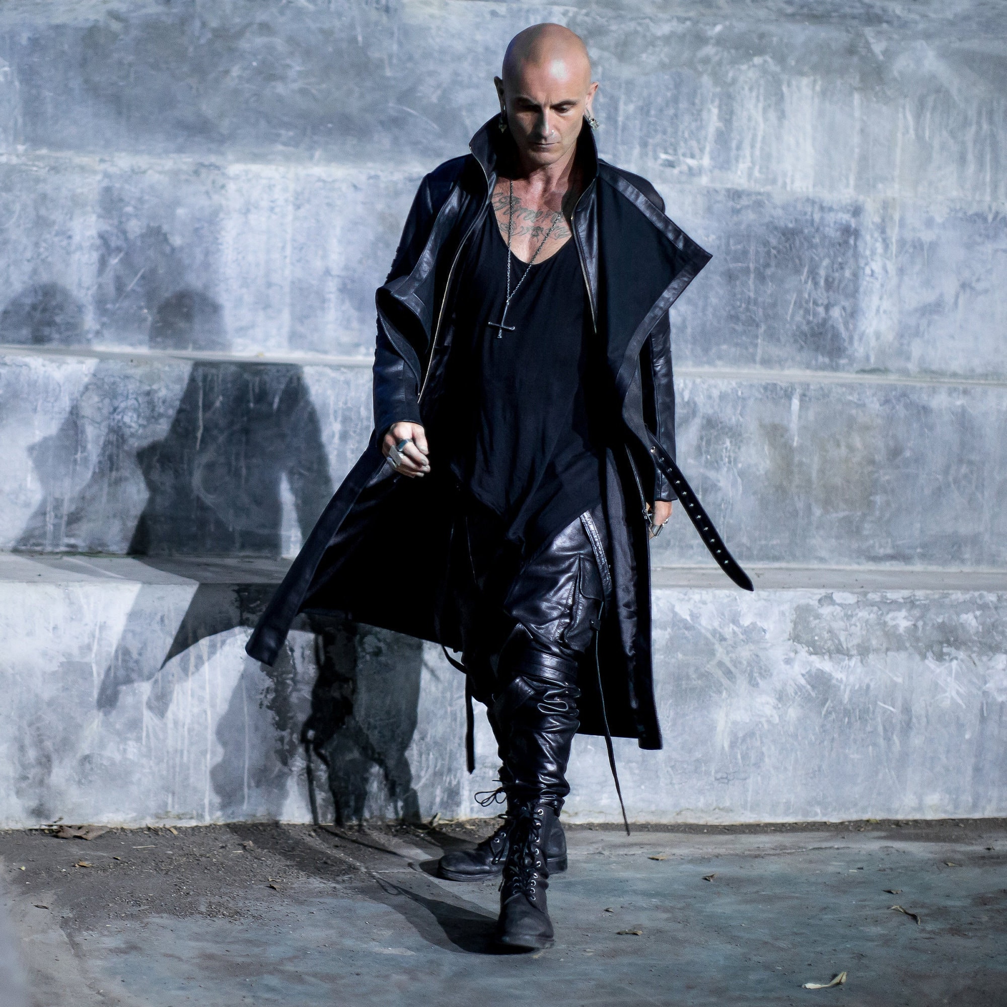 Handmade Dark Fashion Leather Trench Coat Mens Full Length -  Israel