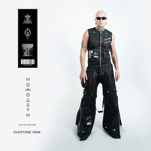 Dark Fashion Tank - Avant Garde Handmade Canvas Vest - Hardware Tech Wear - Sleeveless Jacket  - Detachable Pockets with Digital Print