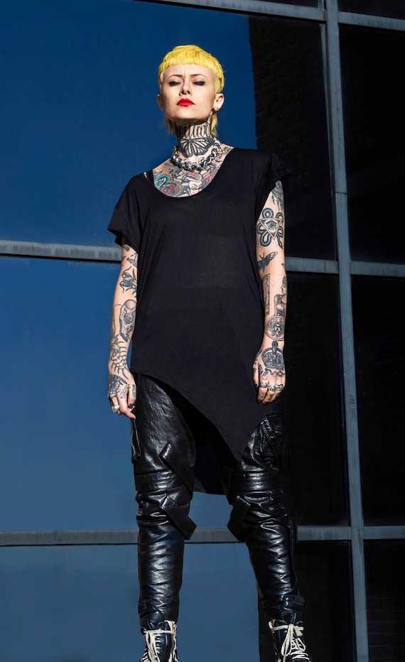 Unisex Asymmetrical Modal Shirt: Avant Garde Dark Fashion